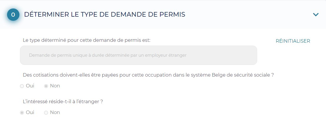 Ecran : Déterminer le type de demande de permis